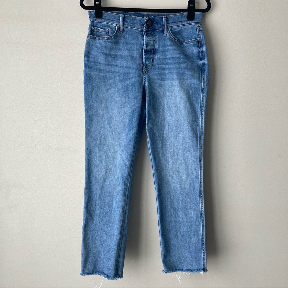 a.n.a‎ High Rise Straight Leg Adaptive Jeans Medium Wash Raw Hem Blue Size 4